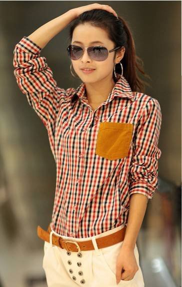 Free shipping,2012 new excellent,women turn down collar long sleeve plaid blouse,top shirts,ladies casual blouses,X2570