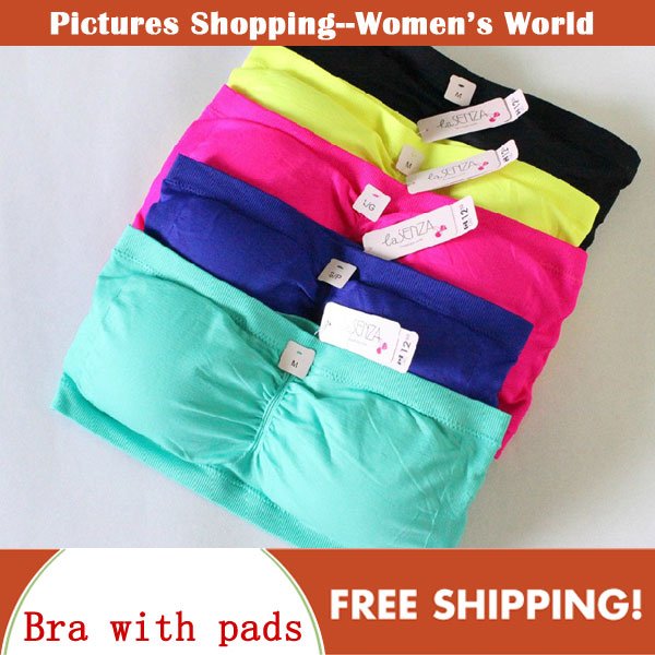 Free shipping!2012 new Fashion candy color double layer tube top solid color seamless ultra elastic tube top bra with pads