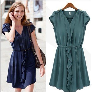 free shipping 2012 new fashion Fold ruffles lace casual dress two color chiffon women dress Z460 retail /wholesale