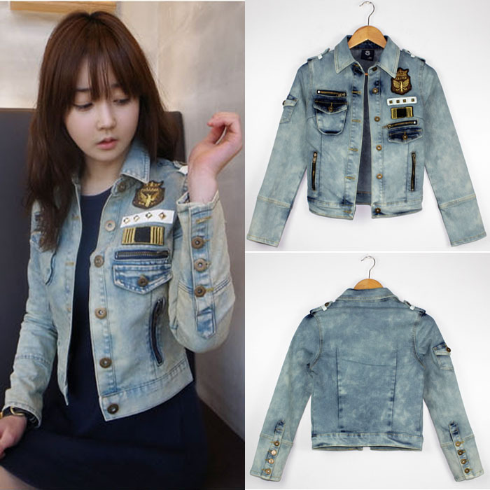 Free Shipping 2012 New Fashion Korean Women Long Sleeve Jean Coat Casual Slim Denim Short Jean Coat Jacket Top