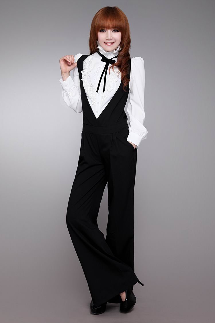 Free shipping 2012 new fashion romper women, grace style loose &wide leg jumpsuit, black color, size S, M, L