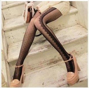 Free Shipping,2012 New fashion Sexy style ,High Quatity Small dot side eyelashes design stocking,Tight Black  Panty Hose