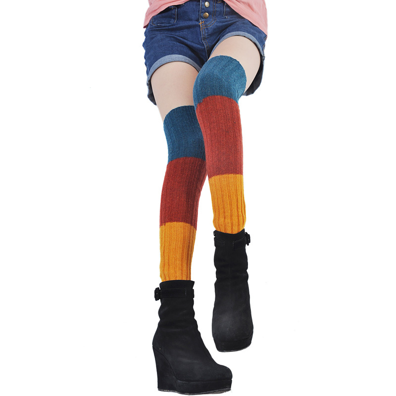 Free Shipping! 2012 New Fashion Stripe Color Block Yarn Ankle Sock Over-the-Knee Booties High Pile Scoks SK0002