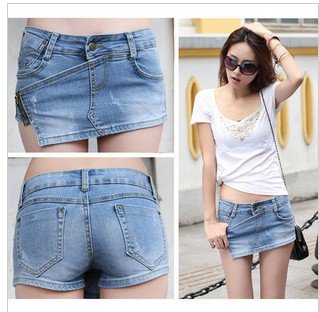 FREE SHIPPING 2012 New Fashion Summer Women Jeans Skirts ,  Side Zipper ,Blue Denim Short Skirt