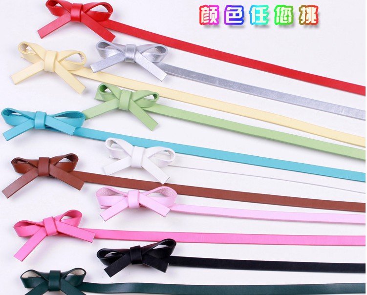 Free Shipping / 2012 New Fashion Women bow thin Belts / Waistbrand / PU leather blet.12pcs/lot