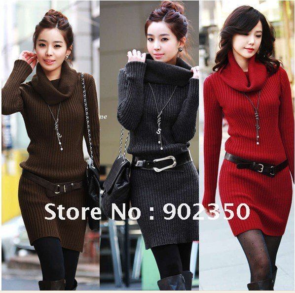 free shipping 2012 new fashion women knitwear pullover high neck warm long sweaters free size  ,5 colors ,907