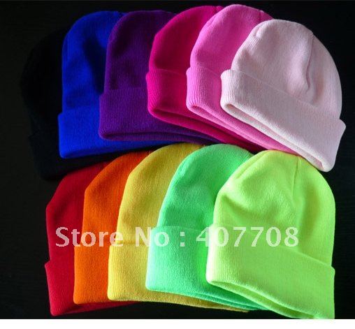 Free Shipping 2012 New Fashion Women Neon Cap Wonen's Beanies Winter Cap For Women Knitted Winter fluorescent Hat For Men 1384