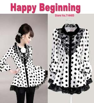 Free Shipping 2012 New Fashion women outerwear autumn vintage sweet Dot lace decoration princess  slim Fitting trench X-XL 6163