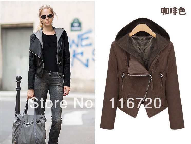 Free shipping 2012 new fashion women PU leather jacket coat brand stylish short coat designer casual clothing 2 colors S-XL