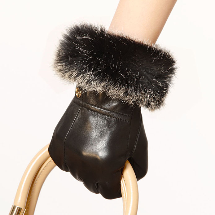 Free shipping 2012 new fashion women's genuine leather gloves top sheepskin gorgeous rabbit fur el002pc