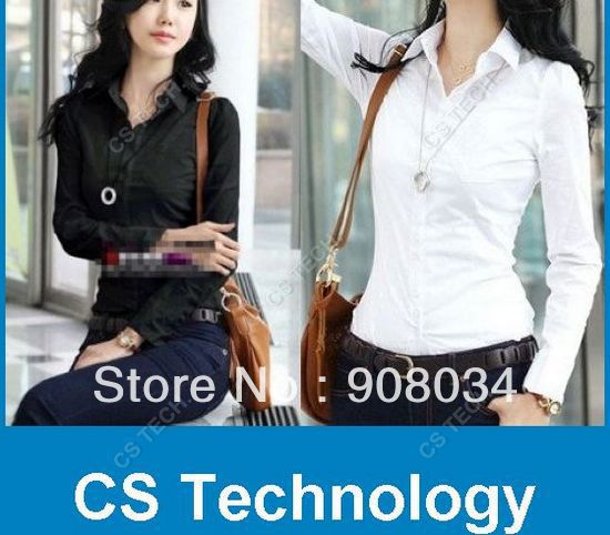 Free Shipping,2012 New Fashion Women's Long Sleeve Cotton Blouse Ladies' Shirt,Black/White,Wholesale/Retail 1828