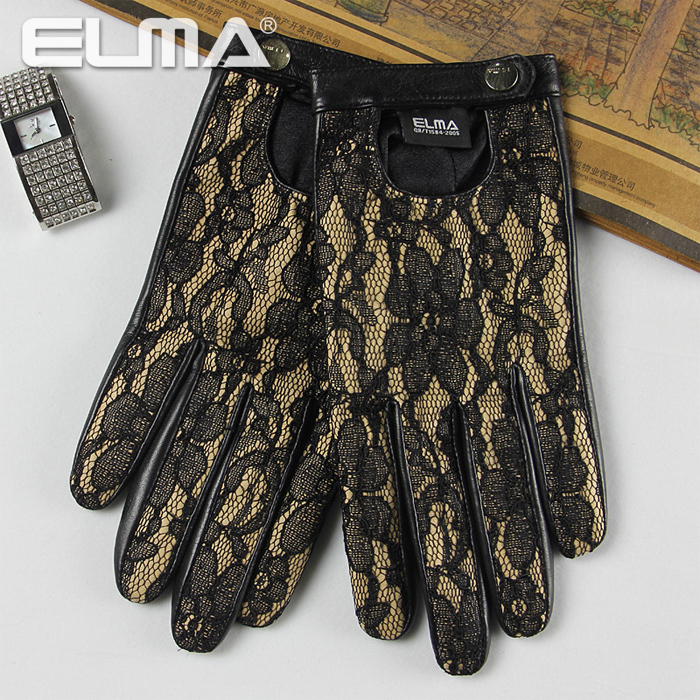 free shipping 2012 new fashion women's sheepskin genuine leather gloves with lace