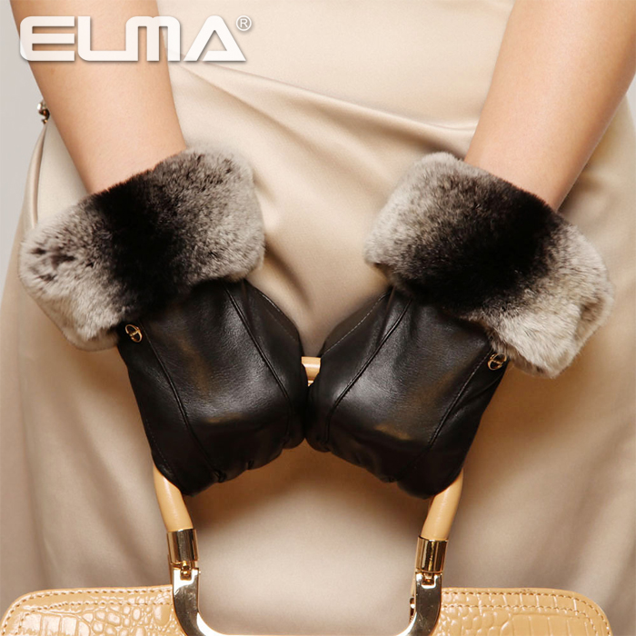 free shipping 2012 new fashion women's winter thermal genuine leather gloves top sheepskin luxury rex rabbit hair el024nc