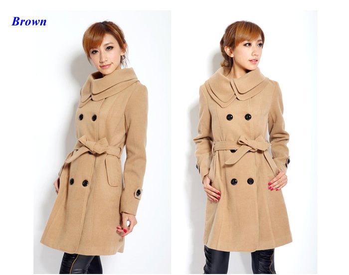 Free shipping 2012 new fashion Women wool coat Slim fit trench coat winter clothing outerwear lady double breasted long overcoat