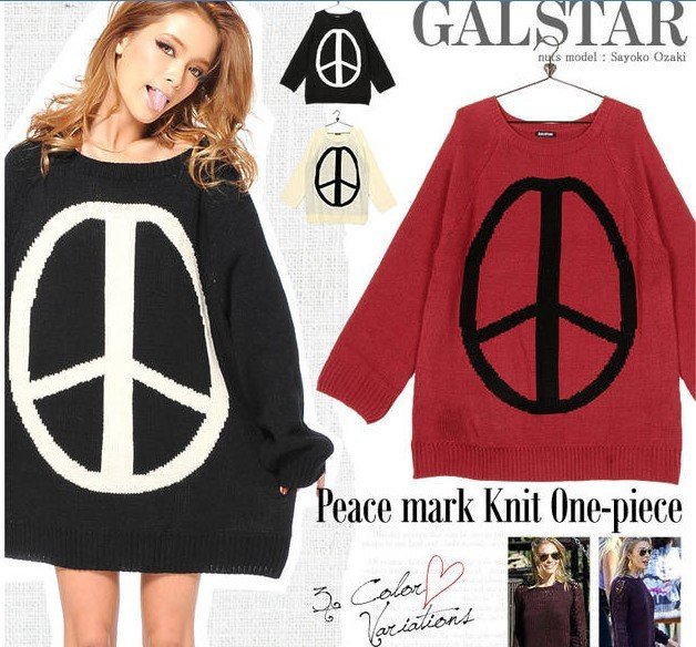 Free Shipping 2012 New GALSTAR Deathly Hallow Printed Loose Ladies Sweater Plus Size Sweaters(Black+Red+Beige+Average)120905#6