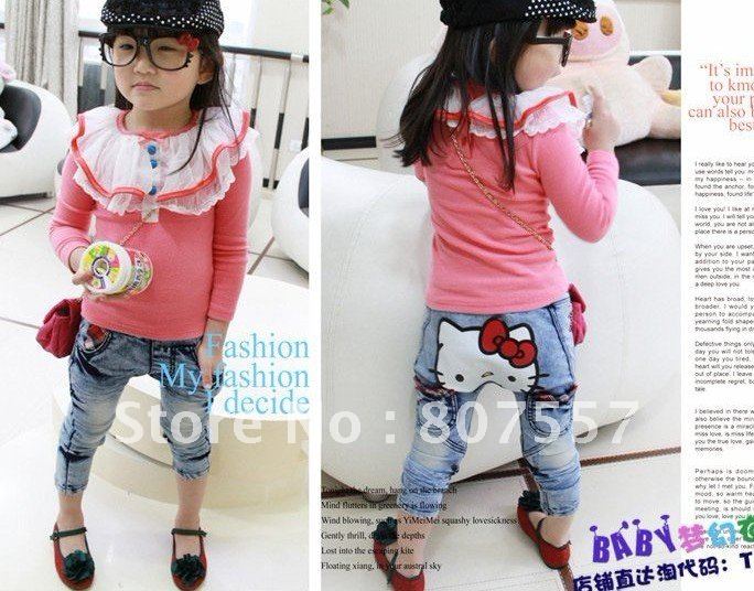 free shipping 2012 NEW girls leisure jeans.hello kitty girls PP pants,Children's jeans,size 5-7-9-11-13
