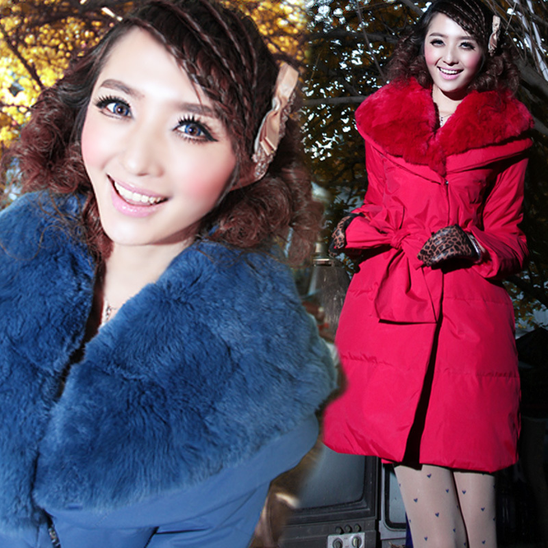 Free Shipping! 2012 NEW ! High-end Customization Rabbit Fur Large Lapel Long-sleeve  Thicken Women Down Jackets Coats,GRYR147