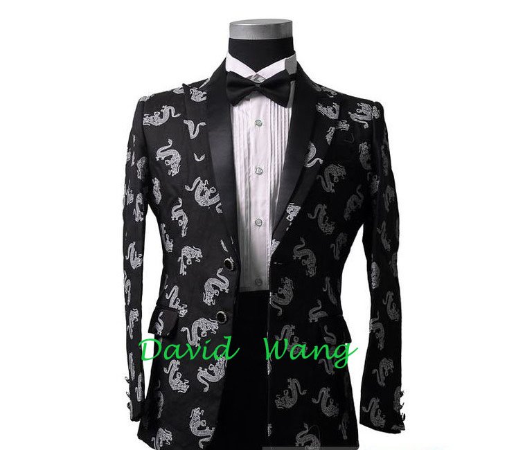 Free shipping 2012 new high-end men's boutique dragon suits Groom wedding dress single row of two buckle black