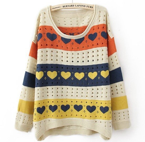 Free shipping 2012 new high quality Korean hot selling heart + fashionable striped long-sleeved casual womens sweaters wholesale