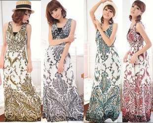 Free Shipping 2012 new High Quality silk Bohemian style V collar silk women  dress summer dresses