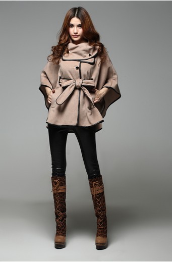 Free Shipping 2012 NEW HOT Autumn Winter Women's Sheep Trophonema Wool Coat Outerwear Cloak Cape PU Trench Outerwear D118