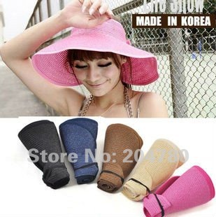 Free Shipping, 2012 New Hot Fashion Women's Foldable Floppy Summer Beach Sun Straw Hat Bow Cap 80330