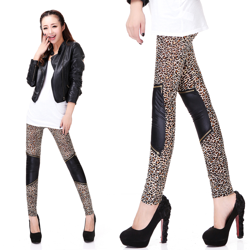 Free Shipping 2012 New Hot legging patchwork faux leather legging leopard print faux leather legging thin retail