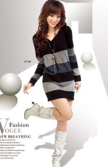 free shipping 2012 New hot sale Women's autumn 100% cotton  long-sleeve V-neck t skirt sweater sports ladies' sweater 034