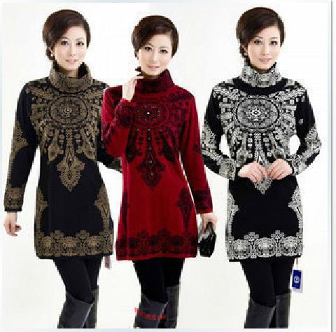 Free shipping , 2012 New Hot Sale , Women 's Print Vintage Fashion Long Sweater Dresses W431
