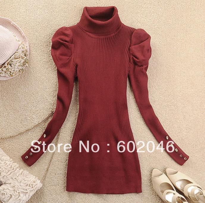 FREE SHIPPING 2012 NEW HUBBLE-BUBBLE SLEEVE KNIT UNLINED UPPER GARMENT FEMALE FASHION PURE COLOR RENDER UNLINED UPPER GARMENT