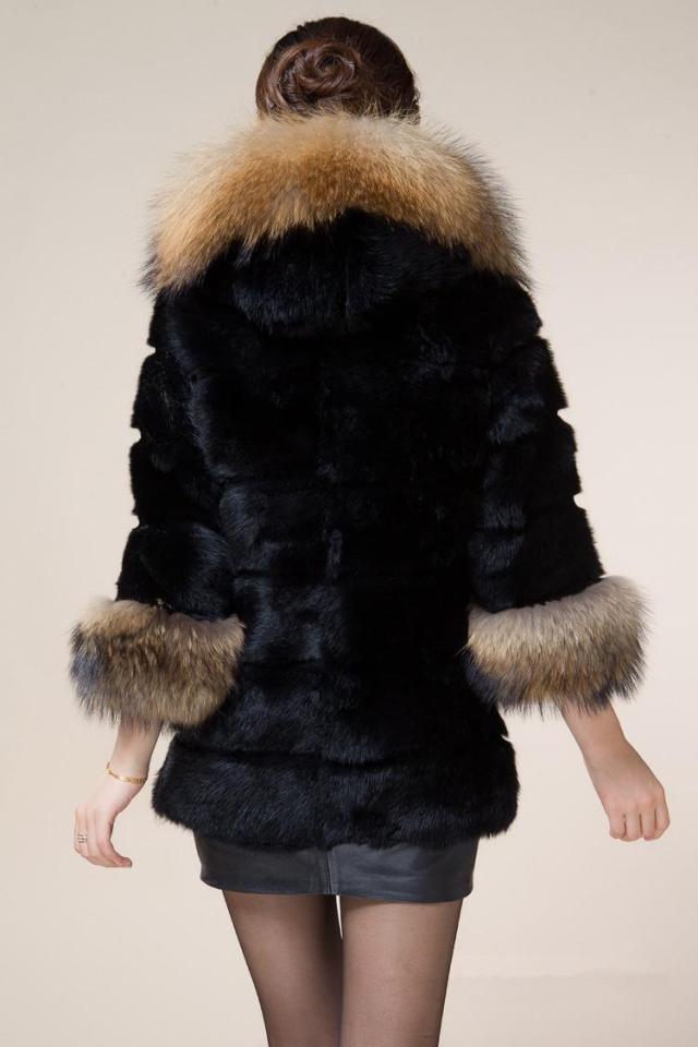 Free Shipping 2012 New Imitation Rabbit Fur Black Coat / Ladies Fur Coat And Long Sections