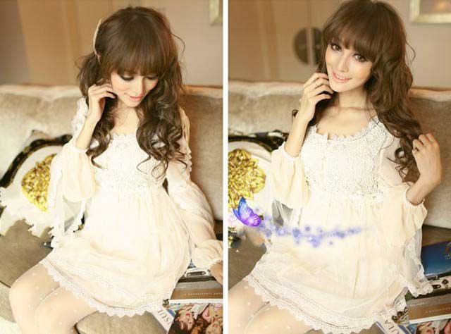 Free Shipping 2012 new Japan sweet princess lady casual dress lace temperament stylish round neck net-yarn dress women