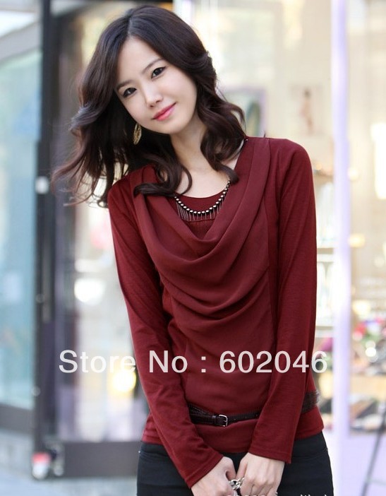 Free shipping 2012 new Korean long-sleeved t-shirt fashion Slim female models sweater bottoming shirt