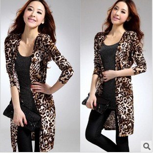 Free shipping 2012 New ladies leopard cardigan slim cotton coat Ladies autumn cardigan