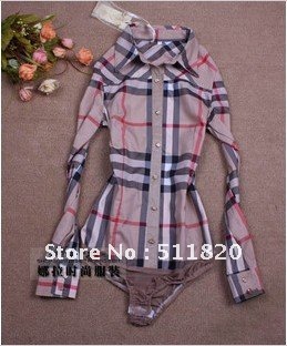 free shipping 2012 new ladies' stretch long sleeve Plaid shirt/ladies' OL slim Conjoined shirt