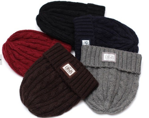 Free Shipping 2012 New Men Winter Wool Knitted Cap Skullies Beanies Sports Thicken Ski Hats 4 Colors