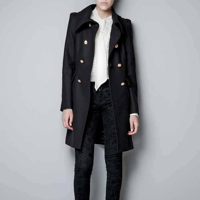 Free Shipping  2012 new metal buttons shoulder pleated long-sleeved coat ladies' autumn and winter 8600
