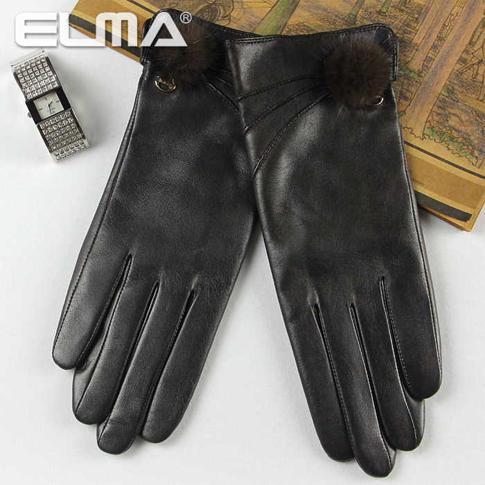 free shipping 2012 new mink hair ball women's import sheepskin genuine leather gloves el022nr
