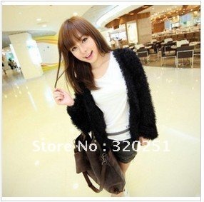 free shipping 2012 new noble debutante black villi lantern sleeve small coat ow002