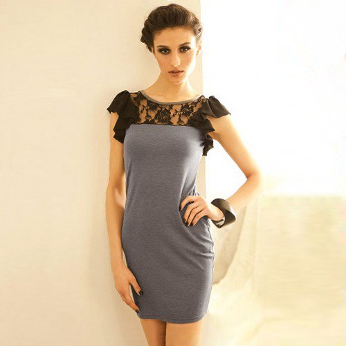 Free shipping/2012 NEW/Sexy/Cotton + bud silk/Patchwork/lotus leaf sleeve/romantic/dress/RG1208058