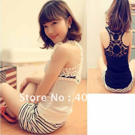 Free shipping - 2012 new style spring korean version tank top shirt / hollow out lace camisole vest / average size vest