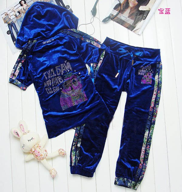 free shipping 2012 new style women's Hot fix rhinestone floral lace fashion short sleeve pant suit whloesale&retail