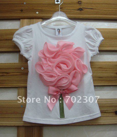 free shipping 2012 new styles, baby Short sleeveT-shirts, Girls T-shirts, white with pink flowers   B0025