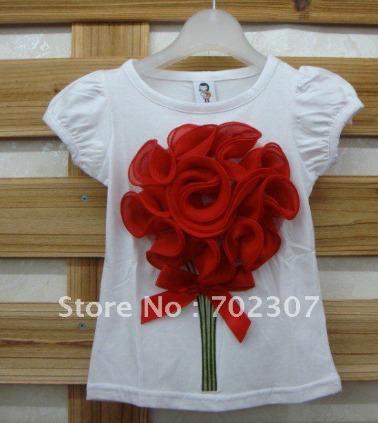 free shipping 2012 new summer flowers t-shirt girls t-shirt  baby t-shirt 8920 -1 white red