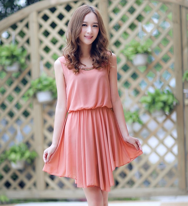 Free shipping 2012 New Summer Womens dress Sleeveless Round Collar Chiffion dresses