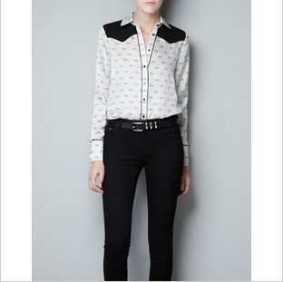 Free shipping!2012 new The horse printed blouse long-sleeved shirt
