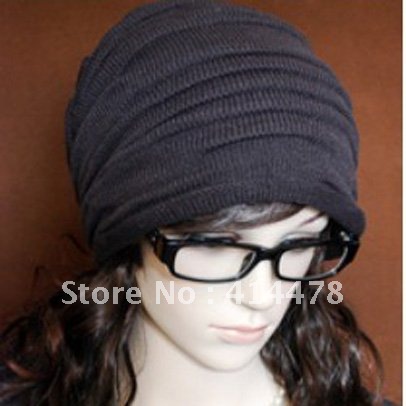 Free Shipping 2012 New Wholesale Fashion Black/Grey/Coffee Knitted Beanie Hats Men,Winter Warm Beanie Skull Caps For Men/Women