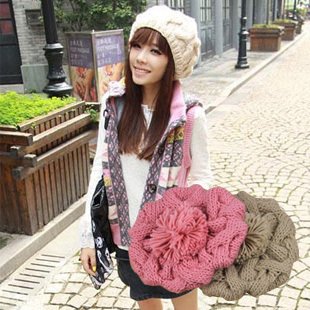 Free shipping-2012 new  winter knitted hat women's winter hat pink/beige/white/yellow/black/gray 6colors