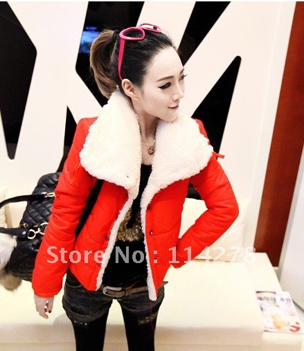 Free shipping 2012 new woman clothing the lambs wool coat collar jacket are code black red