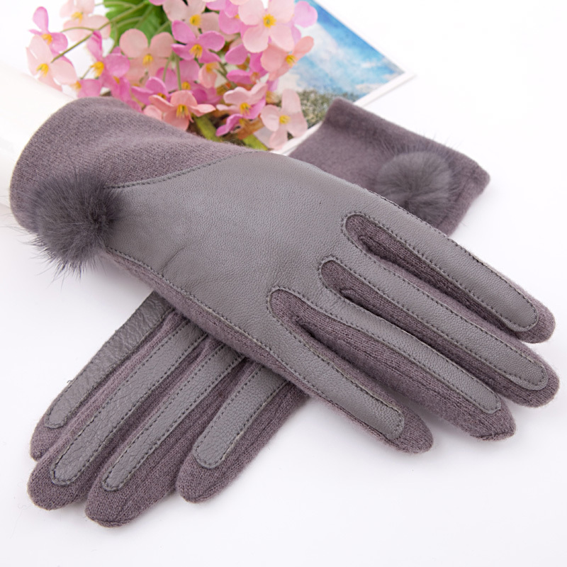 Free shipping 2012 new women cashmere gloves split joint style pure  wool wih pu leather